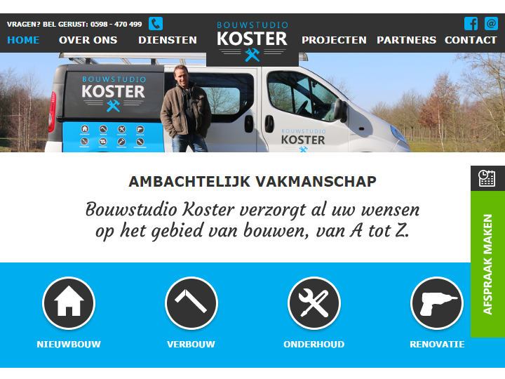 Homepage met afspraakformulier