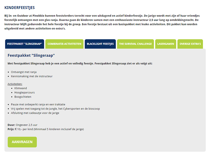 Tabbladen met gedetailleerde informatie