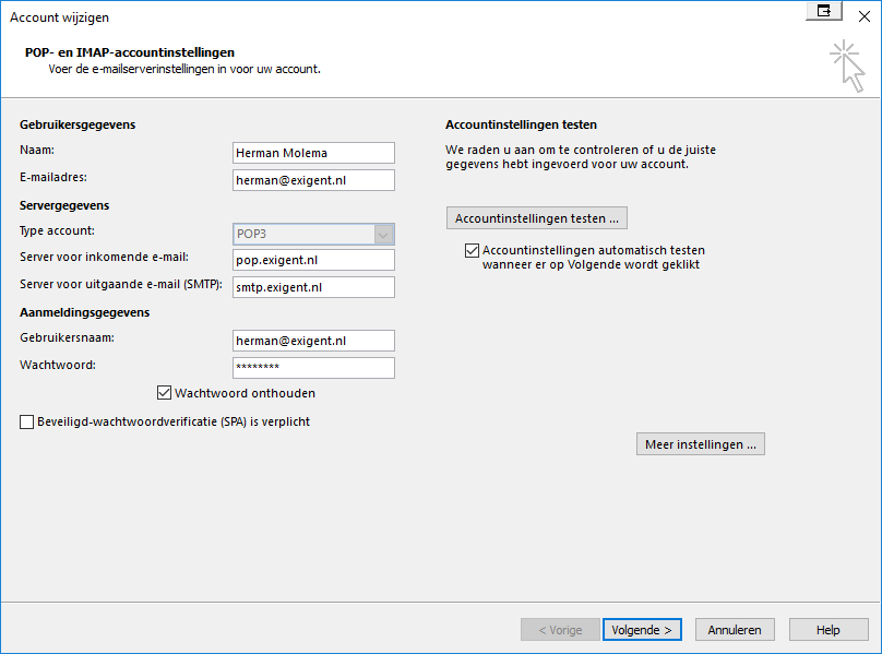 Mailserver instellingen Outlook