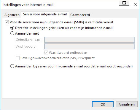 Mailserver instellingen Outlook