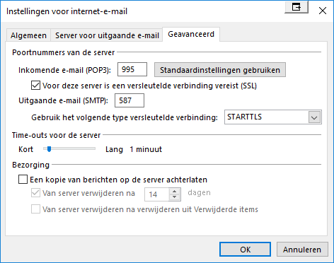 Mailserver instellingen Outlook