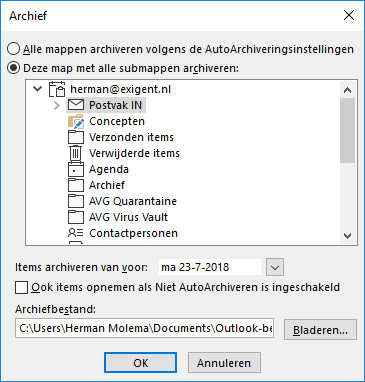 Dialoogvenster Archief